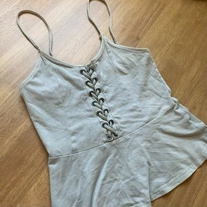 *Lowest possible price* Sage Green Peplum Lace Up Tank Top
